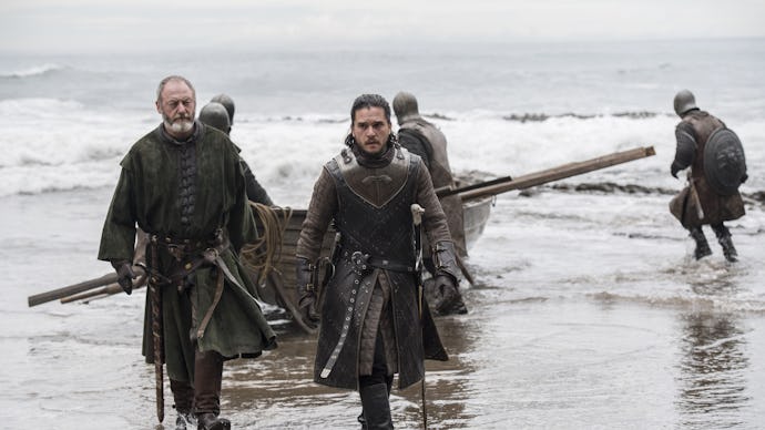 ‘Game of Thrones’ season 7, episode 4 scene with characters arriving at land with a small boat