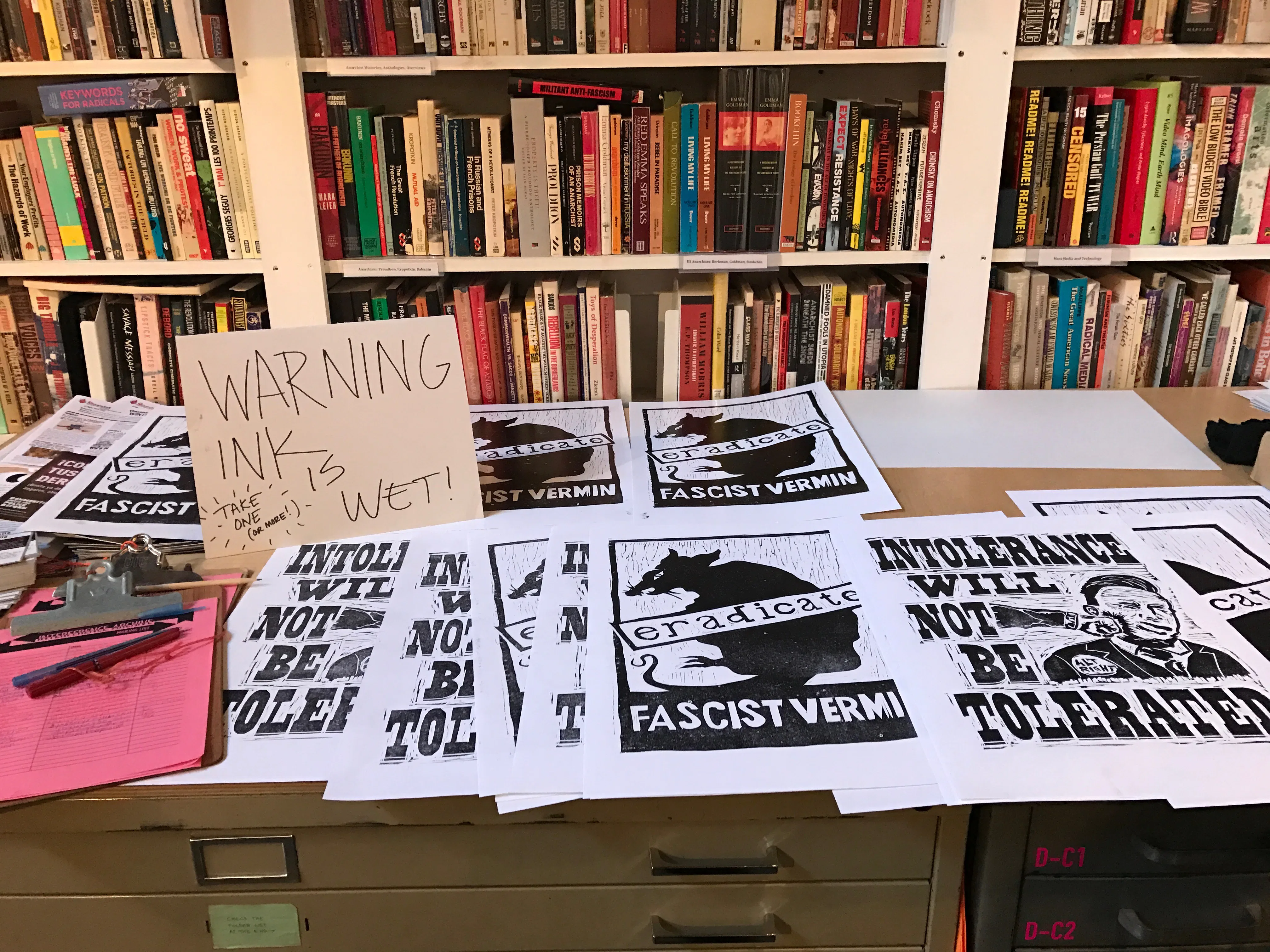 Brooklyn activists make free protest swag at propaganda party
