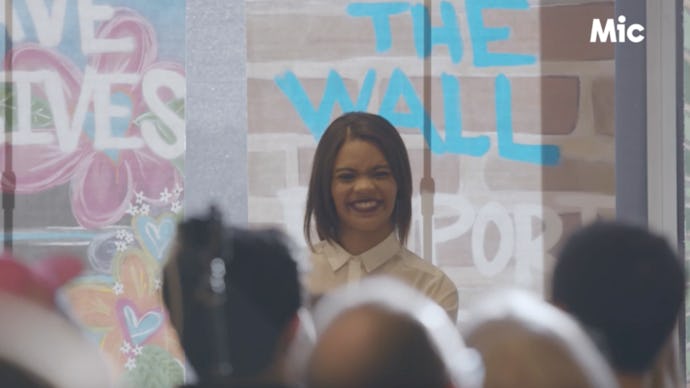 Candace Owens smiling in front of a crowd talking about the failure of democrats towards black ameri...
