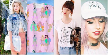 A four-part collage of models wearing a badass clothing line by Nicole Leth