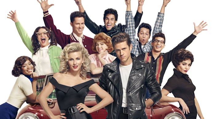 The broadway cast of grease posing for a promotional photo