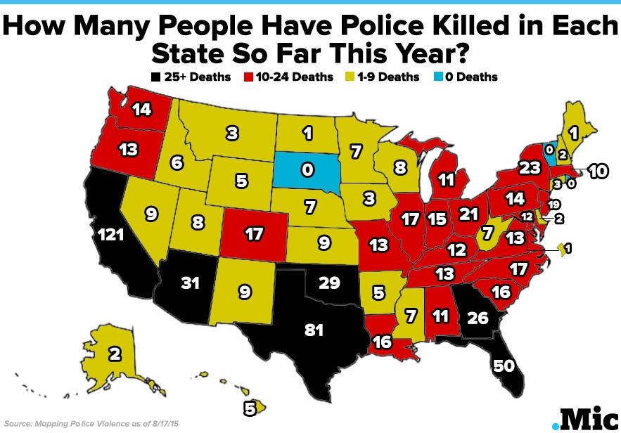 One Map Shows How Many People Police Have Killed So Far This Year in