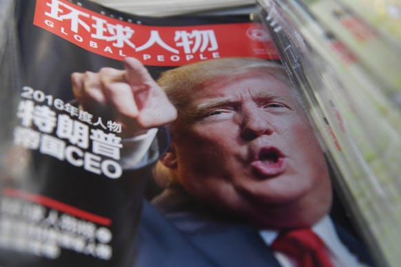 A magazine in China with Donald Trump on the cover