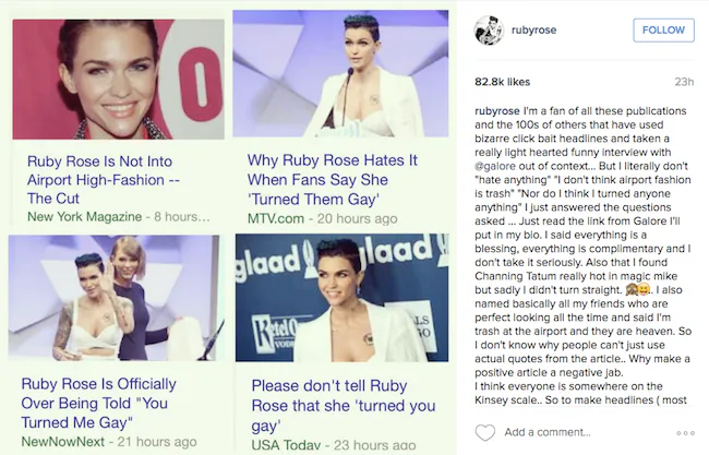 Ruby Rose Sounds Off on Disdain with Recent 'Galore' Interview Being ...