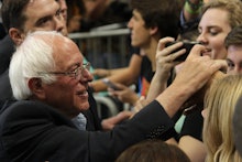 Bernie Sanders saluting his supporters