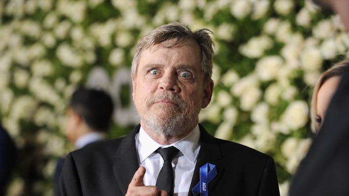Mark Hamill pointing with his finger and making a silly facial expression