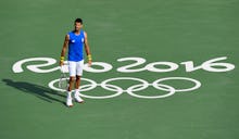 Novak Djokovic standing at the tennis court during Rio Olympics 2016 