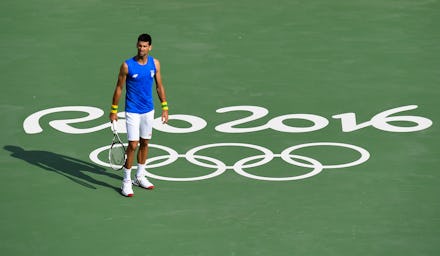 Novak Djokovic standing at the tennis court during Rio Olympics 2016