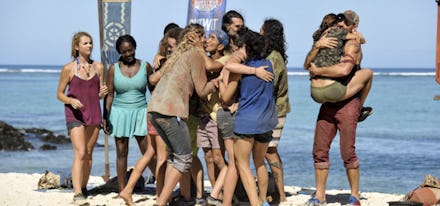 A team from survivor 2017 celebrating for winning a challenge during episode 7