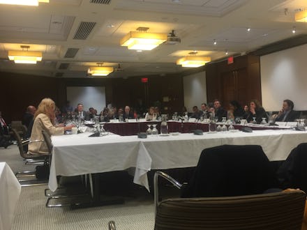 A group of people attending a meeting with campaign officials