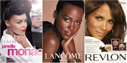 A three-part collage of magazine cover with Janelle Monae, Lupita Nyong'o, and Halle Berry