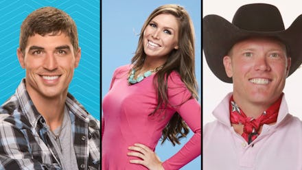 Three of the big brother contestants posing for promo photos while smiling at the camera