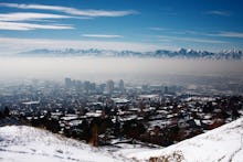 An aerial shoot from a mountain of Utah during winter season 