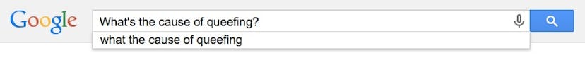 A question 'What's the cause of queefing?' entered in the Google Search
