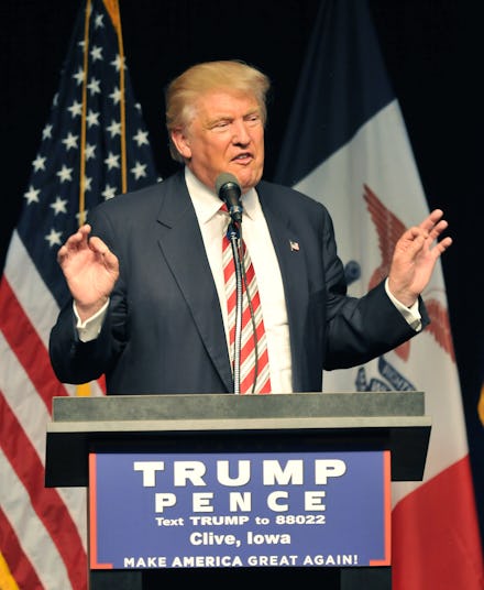 Donald Trump giving a speech in Iowa