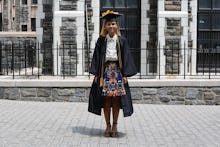 A young woman who is an illegal immigrant adorned in graduation regalia.