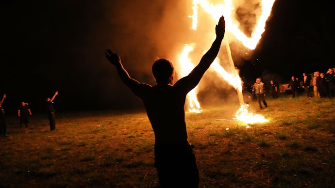 People gathered around a huge fire at a neo-Nazi rally in Georgia 
