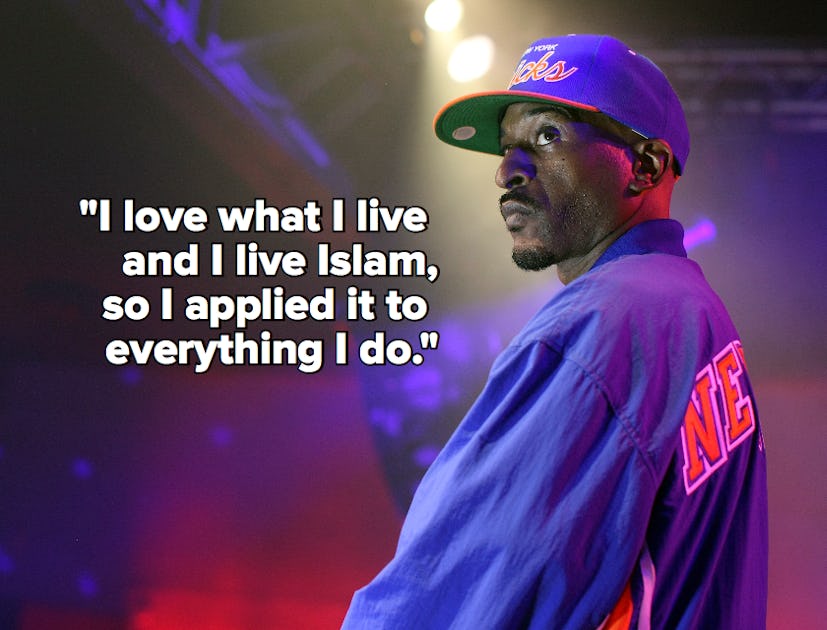 The Muslim rapper Rakim with a quote from him.