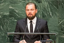 Leonardo DiCaprio giving a speech and used his fame to make a difference in 2014