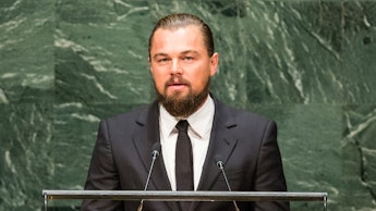 Leonardo DiCaprio giving a speech and used his fame to make a difference in 2014