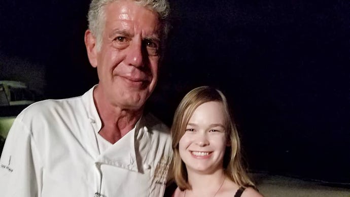 Katie Lockhart standing next to Anthony Bourdain, who inspired her to move across the world