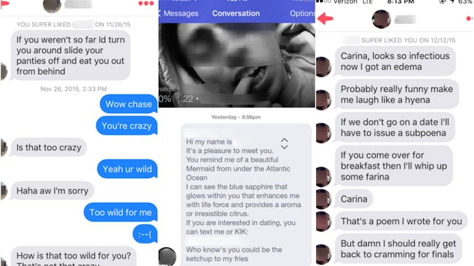 Screenshots of three conversations from dating app that were analyzed by a sex and dating expert
