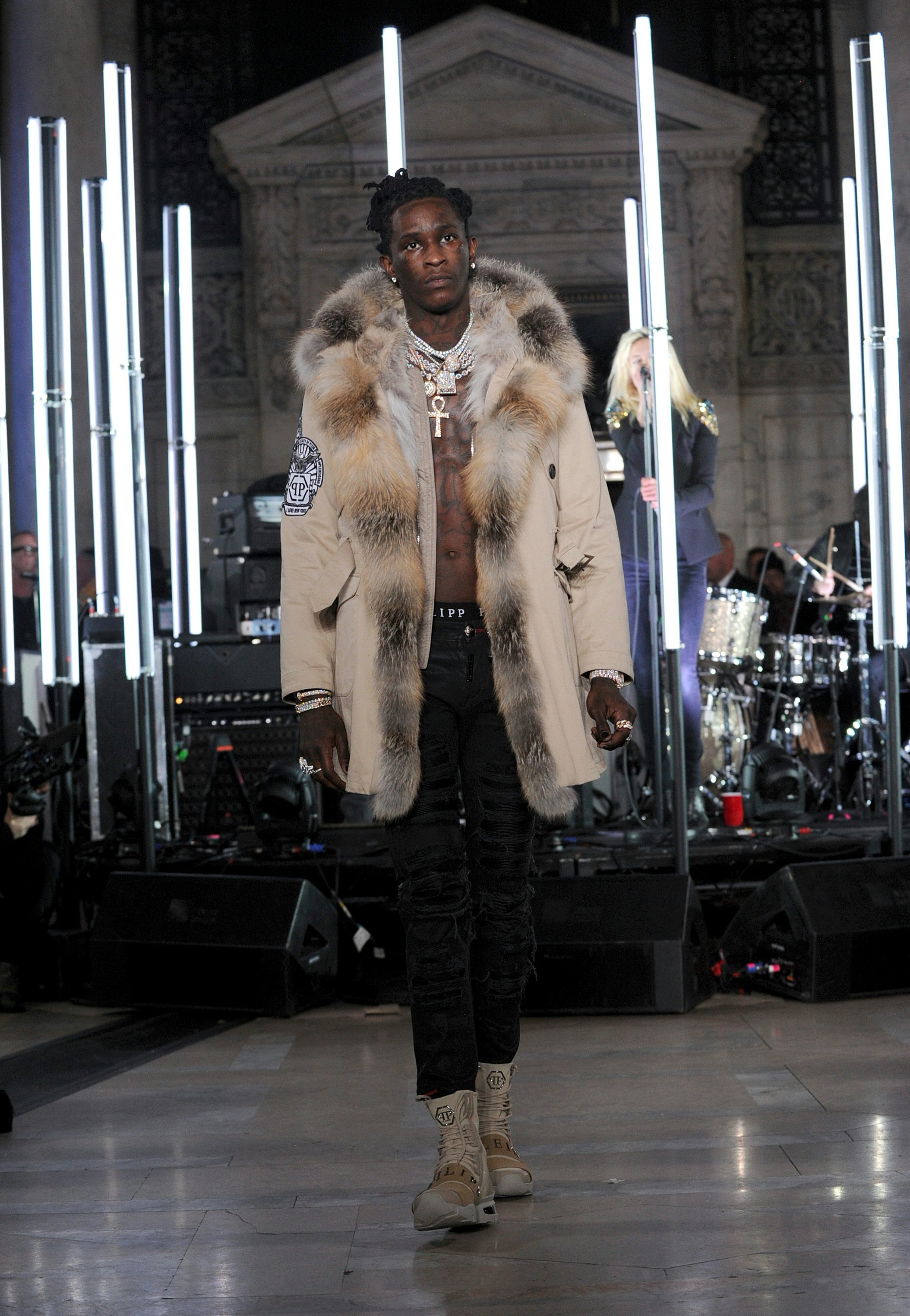 Desiigner and Young Thug walk for Philipp Plein at NYFW as Tiffany Trump  and Kylie Jenner look on