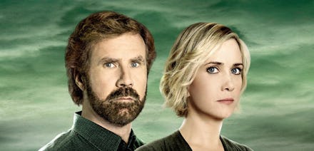 Will Ferrell and Kristen Wiig posing on a poster for the movie 'A Deadly Adoption'
