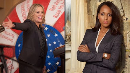 Collage of Leslie Knope and Olivia Pope feminist TV characters
