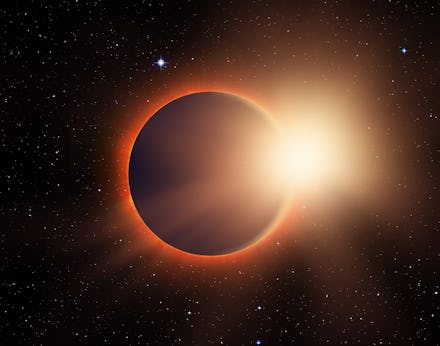 Moon blocking the sun during the solar eclipse