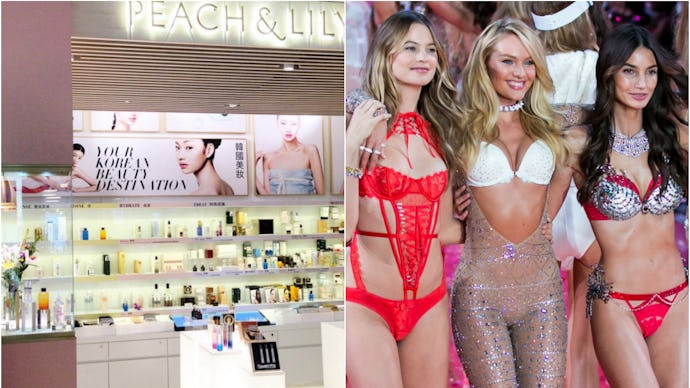 Photos of store shelves of Korean Makeup and Victoria's Secret Angels side by side