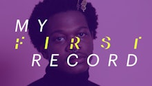 Singer-songwriter Shamir with a purple color filter and the text 'My First Record'