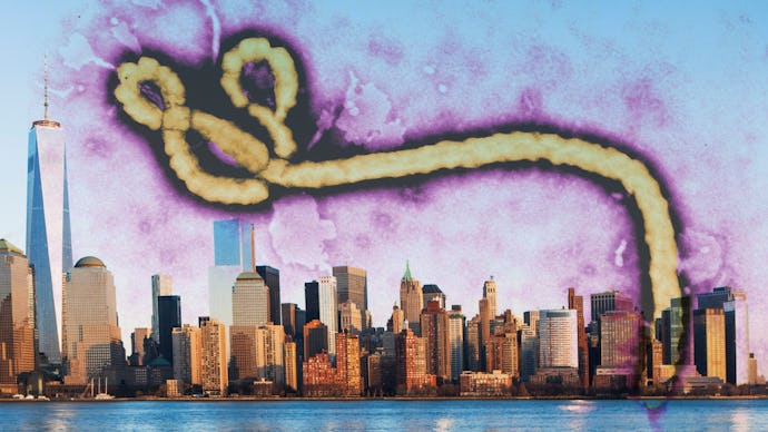 An abstract illustration of New York and the Ebola Virus