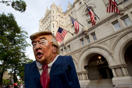 Donald Trump caricature sculpture in front of the Waldorf Astoria Washington DC hotel