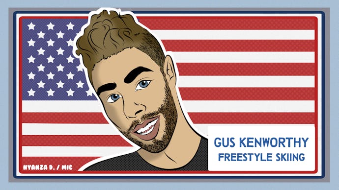 Caricature of Gus Kenworthy in front of an american flag