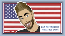 Caricature of Gus Kenworthy in front of an american flag