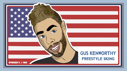 Caricature of Gus Kenworthy in front of an american flag