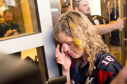 Beaten up Donald Trump female supporter crying