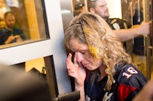 Beaten up Donald Trump female supporter crying