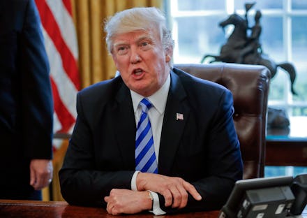 Donald Trump in the Oval Office speaking angrily