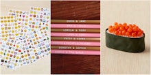Emoji Sticker Sheet Set, TV BFFs Pencils, and an orange Maki Tack Set
