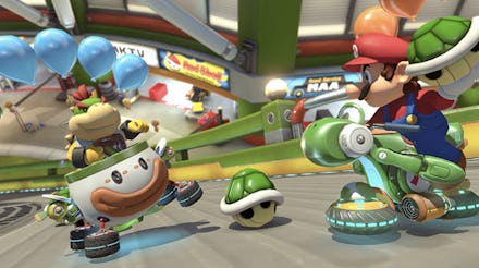 Mario battling Bowser Jr. in Mario Kart 8 Deluxe