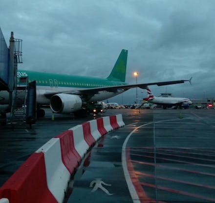 An airplane parked at an airport