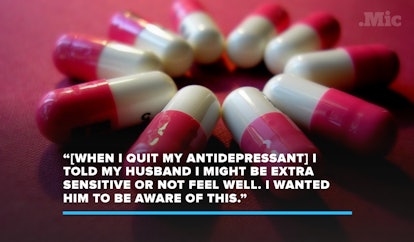  A circle of pills accompanied by an intimate quote of an antidepressant user