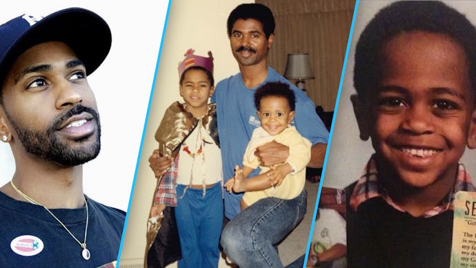 Big Sean now next to images of himself when he was a child