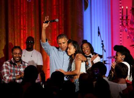 Obama giving a touching 4th of july speech and hugging his daughter malia