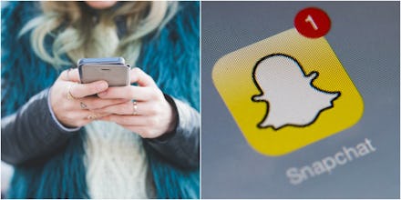 Collage of a girl using her mobile phone and a Snapchat logo