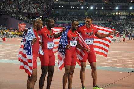 The American 4x100 relay team: Bailey, Tyson Gay, Gatlin, and Kimmons.