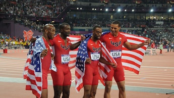 The American 4x100 relay team: Bailey, Tyson Gay, Gatlin, and Kimmons.