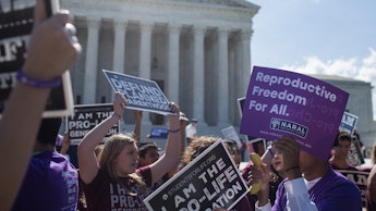 People protesting in front of the US Supreme Court against states aiming to ban abortion